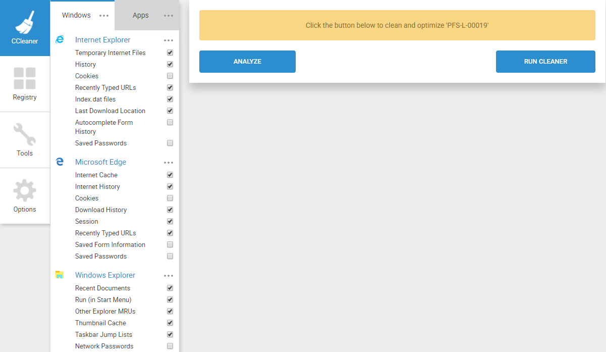 Quick start 3 using ccleaner