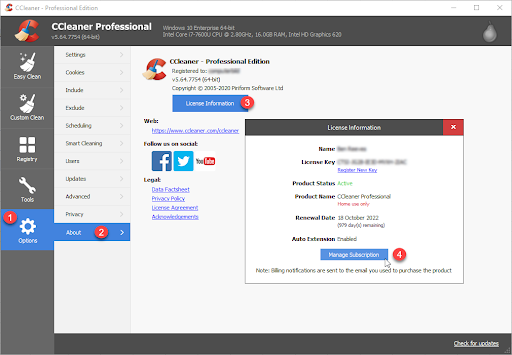 How do I manage my CCleaner subscription?