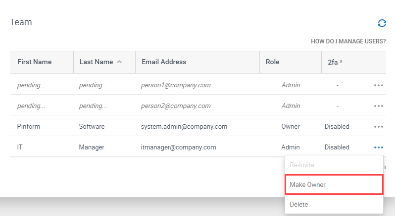 How can I change the Owner on my account?